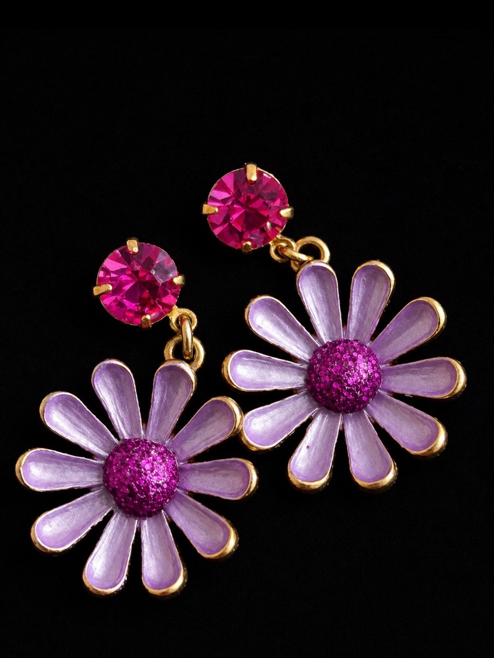 Betsey Johnson Petal to the Metal Daisy Drop Earrings – Pink & Lavender